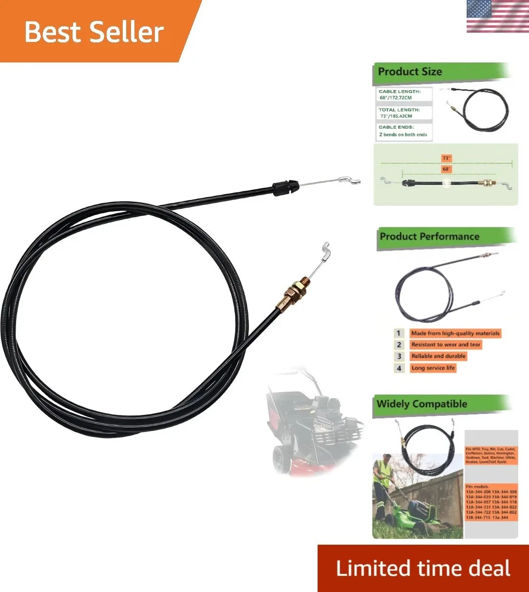 MTD / Cub Cadet Transmission Shift Cable 946-0935A (Fits 13A-325-101)