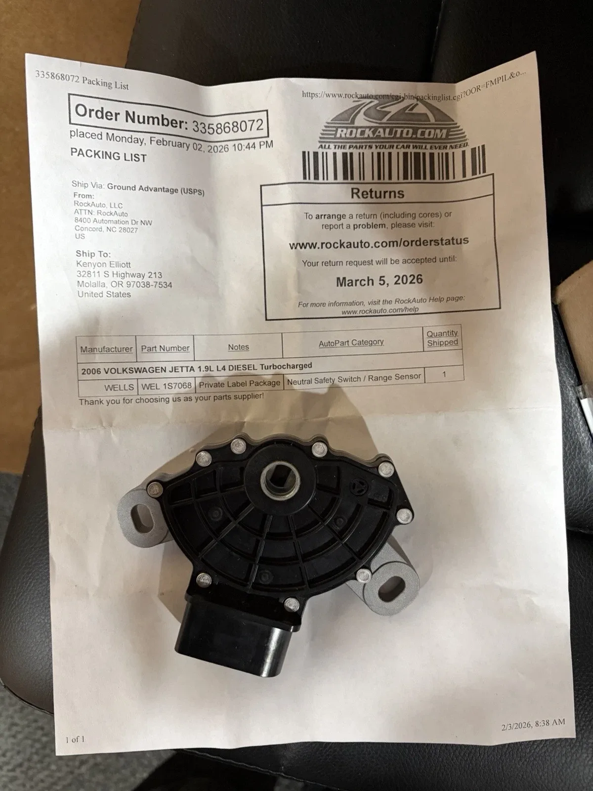 Neutral Safety Switch For 2006-20010 Volkswagen Jetta Tdi Automatic Transmission image 3
