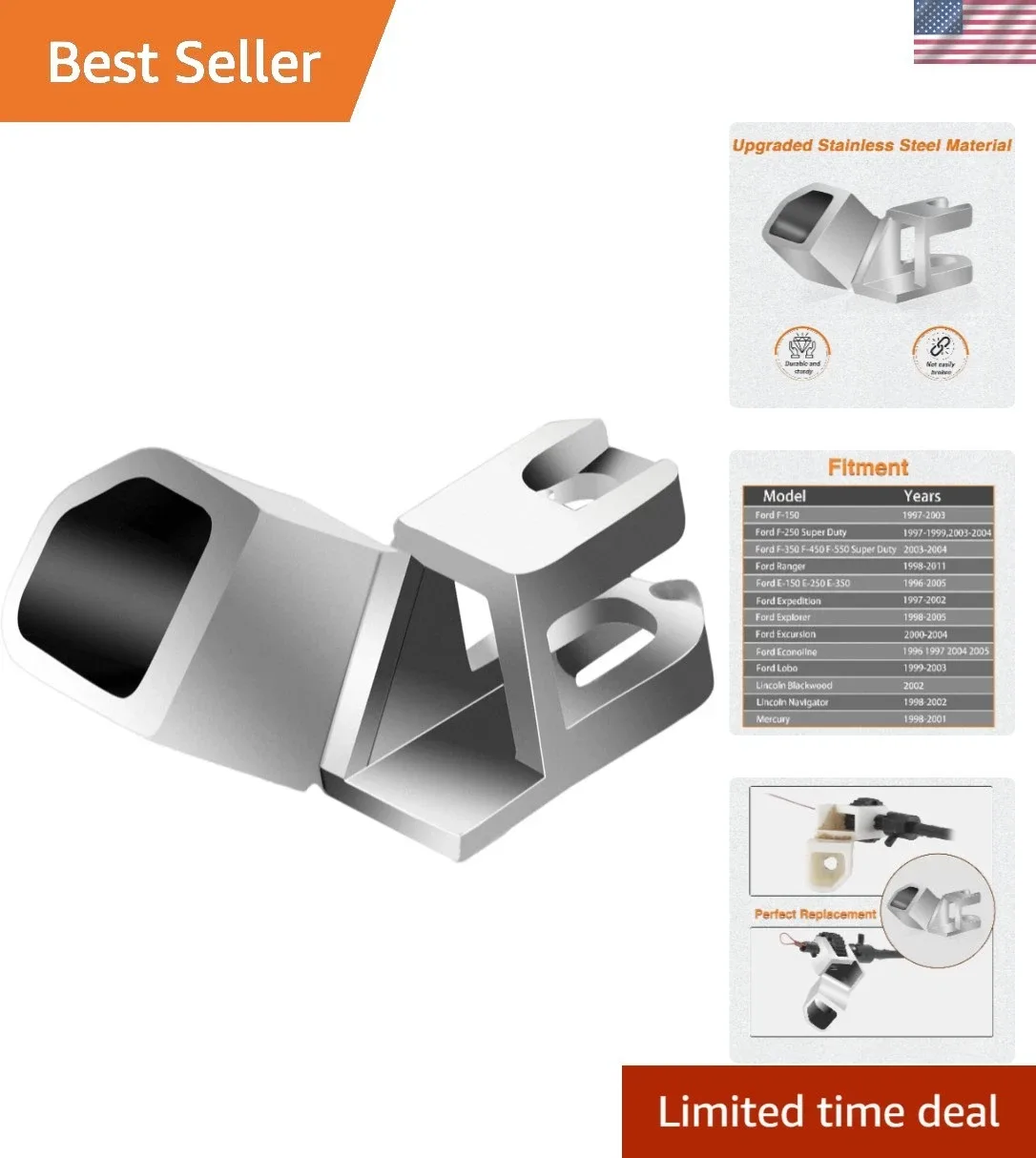 Stainless Steel Replacement for Ford Transmission Shift Bracket - Easy Install!