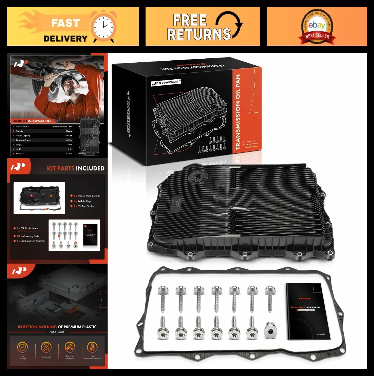 Ram 1500/2500/3500 Transmission Oil Pan with Gasket & Drain Plug — APOP386 (8-Speed)