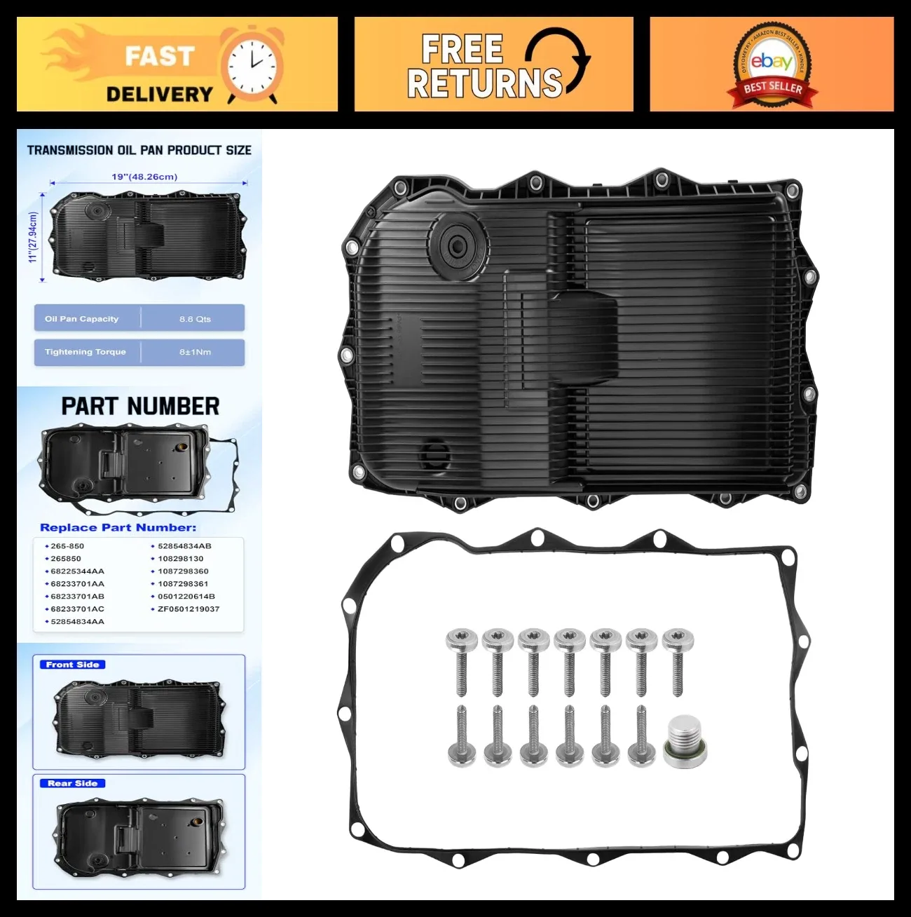 Transmission Oil Pan & Gasket for R-am 1500 2500 3500, Do-dge Charger, 8-Speed A