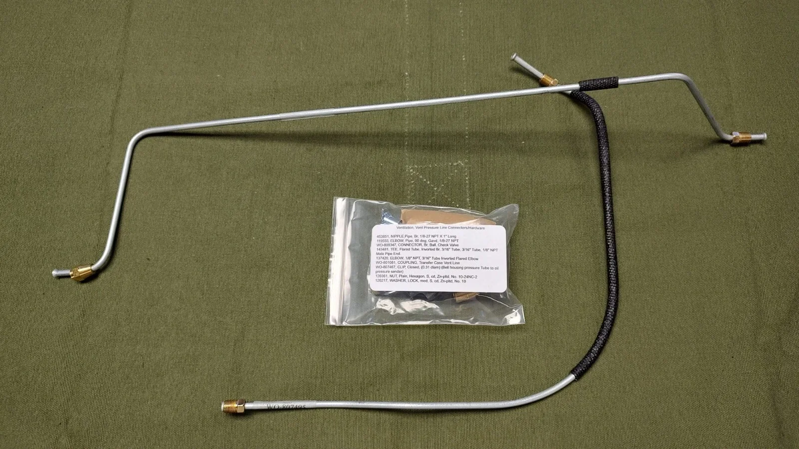 M38 G740 Complete Late Model Fuel Pump to Transfer Case Pressure Line Set.