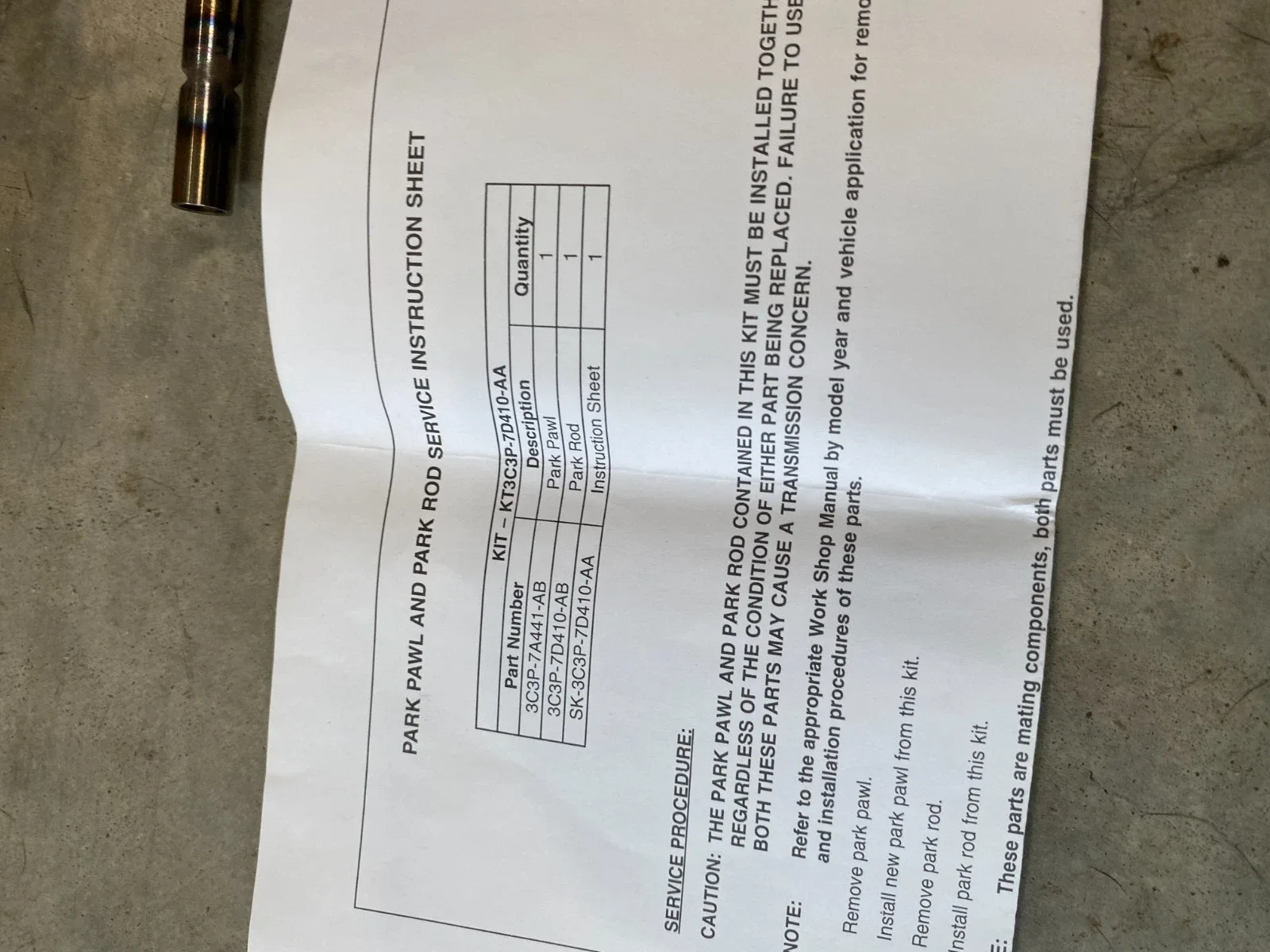 (1) NOS 2003-2016 Ford F250 Super Duty Automatic Transmission Parking Pawl & Rod image 2