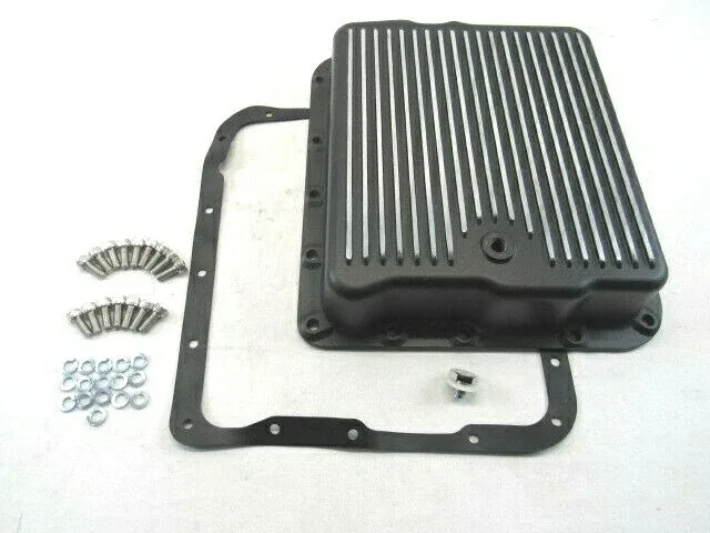 Aluminum GM 700R4 / 4L60 Finned Transmission Oil Pan Black E45303BK