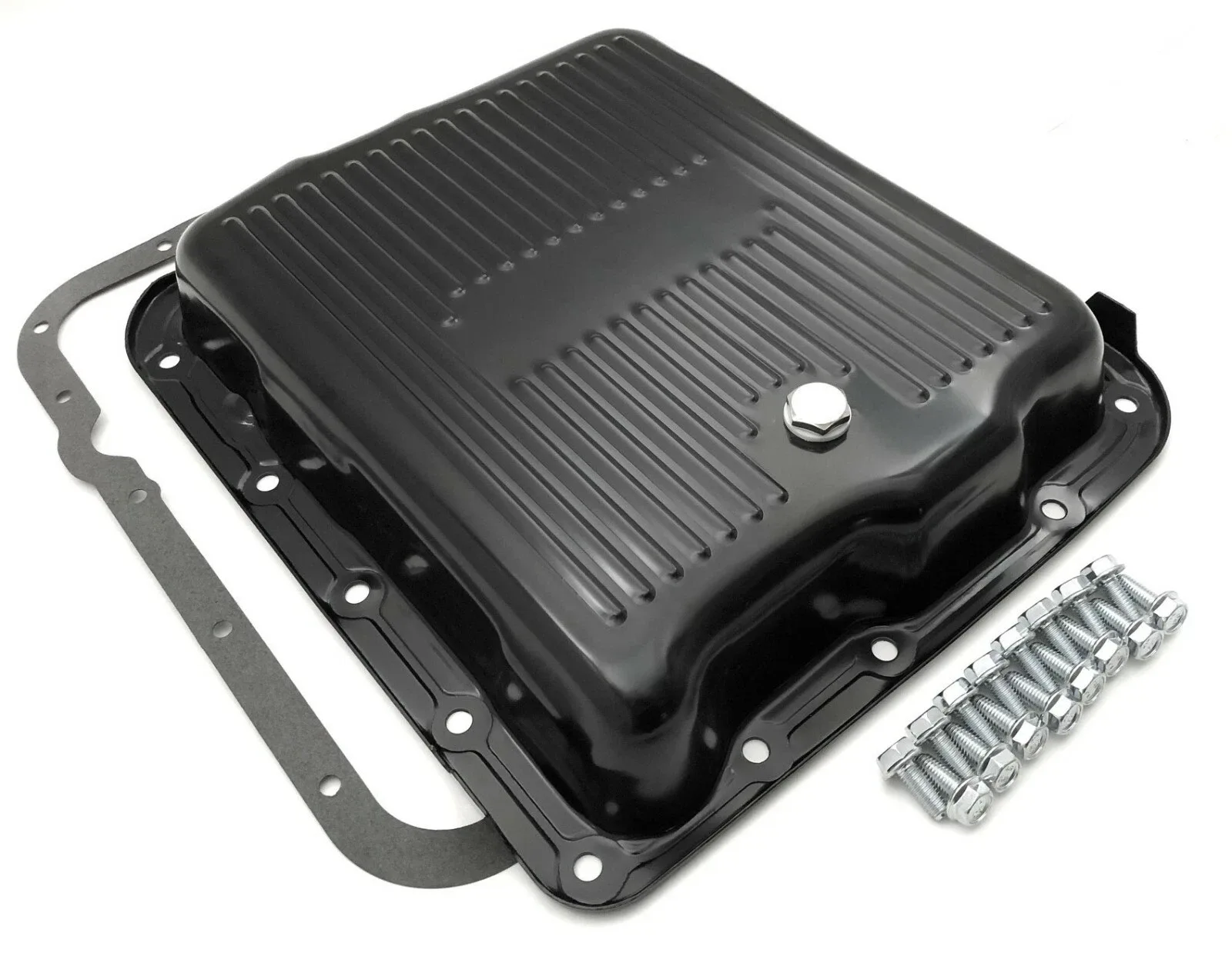 GM 700R4 4L60 Transmission Pan Steel Stock Capacity Chevy Hot Rod Kit Black image 2