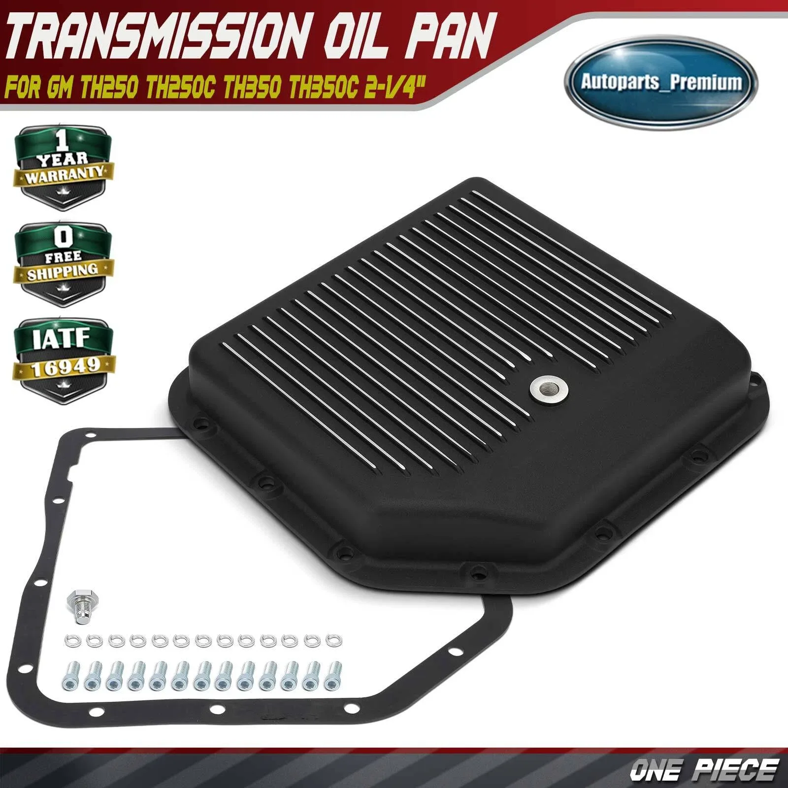 Black Transmission Oil Pan for GM TH250 TH250C TH350 TH350C 2-1/4 Inch Pan Depth