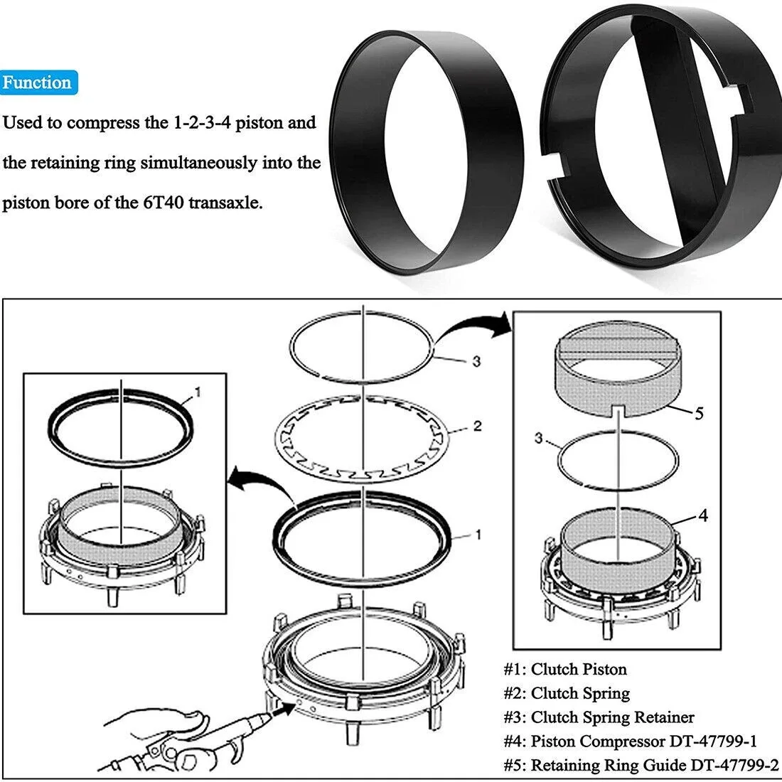 DT47799 Transmission Clutch Piston Spring Compressor Install Tool 6T40 Transaxle image 4