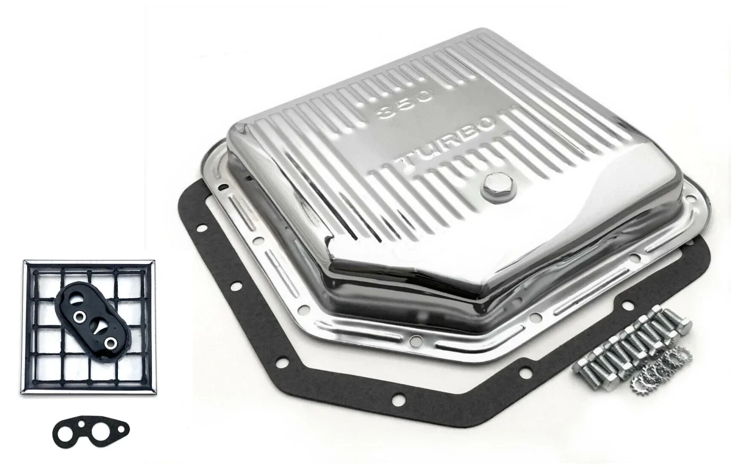 GM Transmission Pan & Filter Kit TH350 Turbo 350 Steel Stock Capacity Kit Chrome