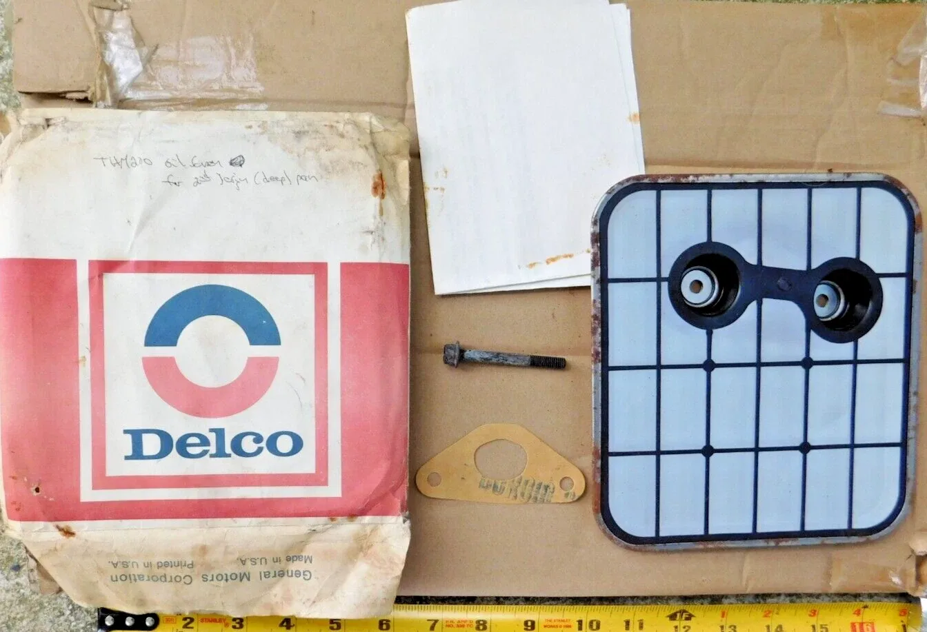 NOS GM DELCO TRANSMISSION OIL SCREEN & PAN FOR THM200 2nd DESIGN (DEEP) PAN