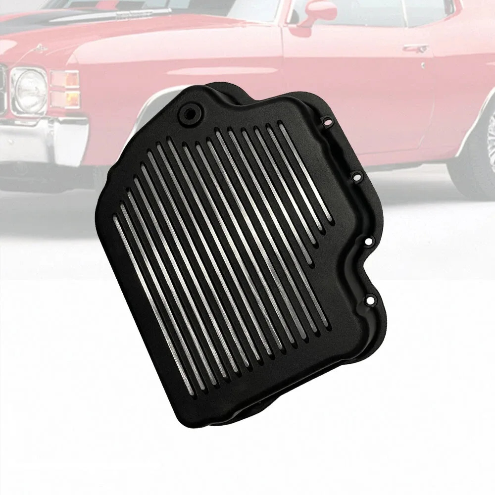Retro Aluminum Black Finned 2 1/4" Transmission Oil Pan Kit Fits GM Turbo 400 image 4