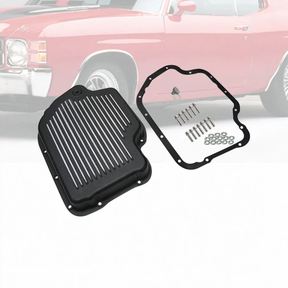 Retro Aluminum Black Finned 2 1/4" Transmission Oil Pan Kit Fits GM Turbo 400