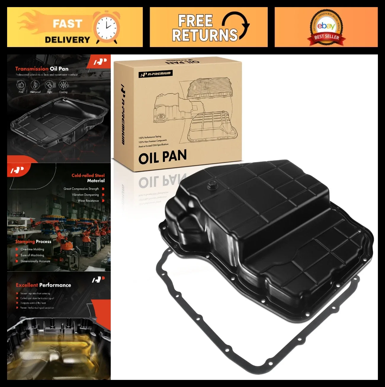 Transmission Oil Pan & Gasket for Jeep Grand Cherokee, Dodge Ram, Durango, 3.7L-