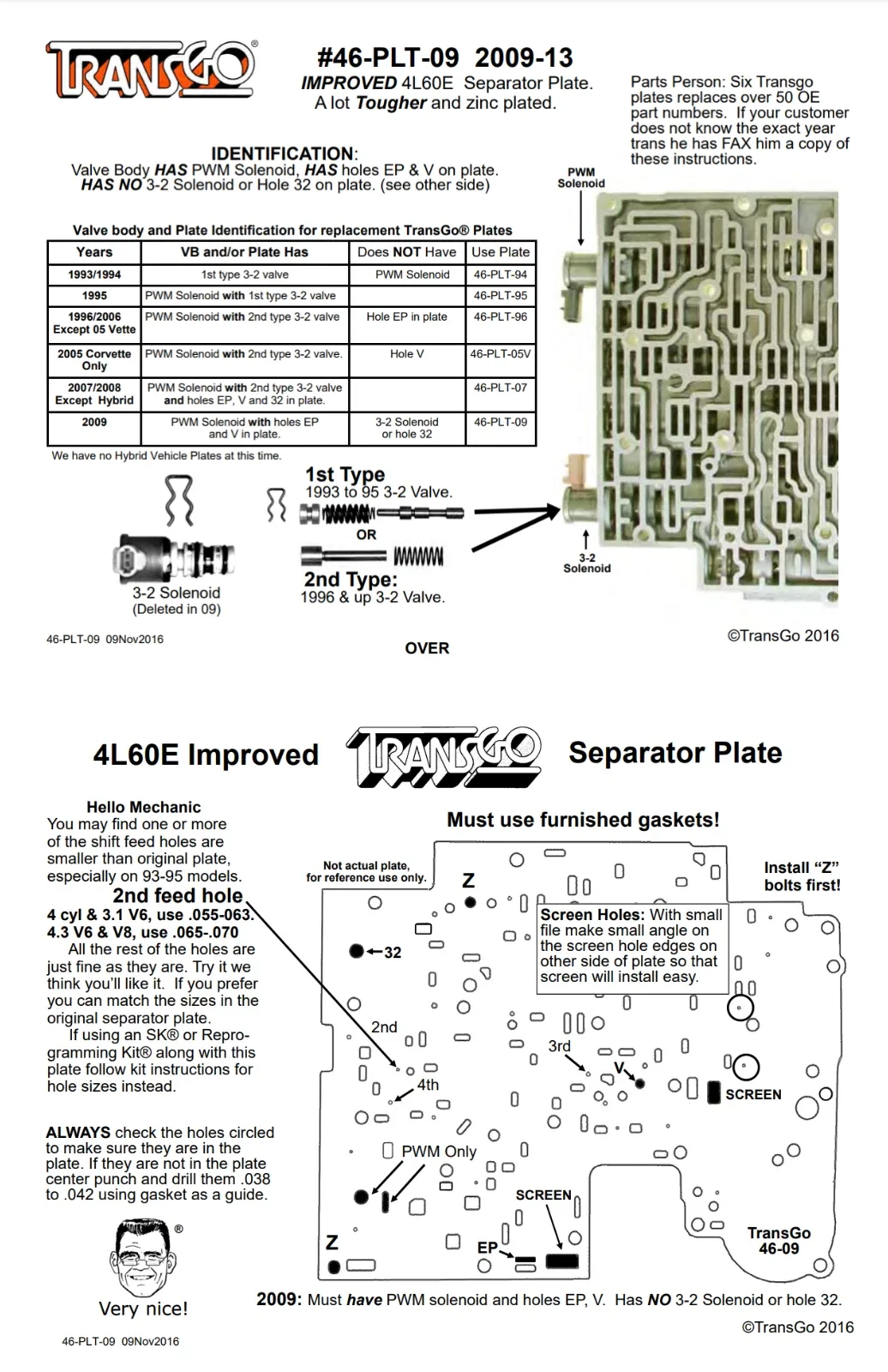 TransGo 46-PLT-09 Valve Body-to-Case Transmission Plate for 4L60E (Except Hybrid) image 3