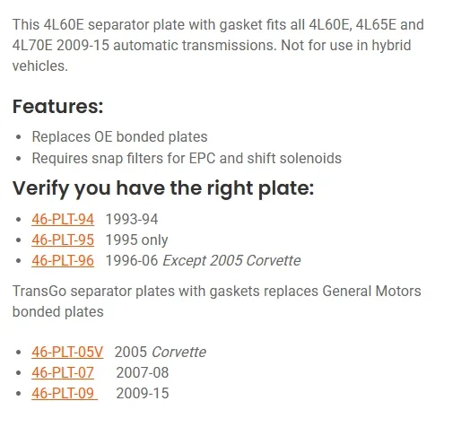 TransGo 46-PLT-09 Valve Body-to-Case Transmission Plate for 4L60E (Except Hybrid) image 4