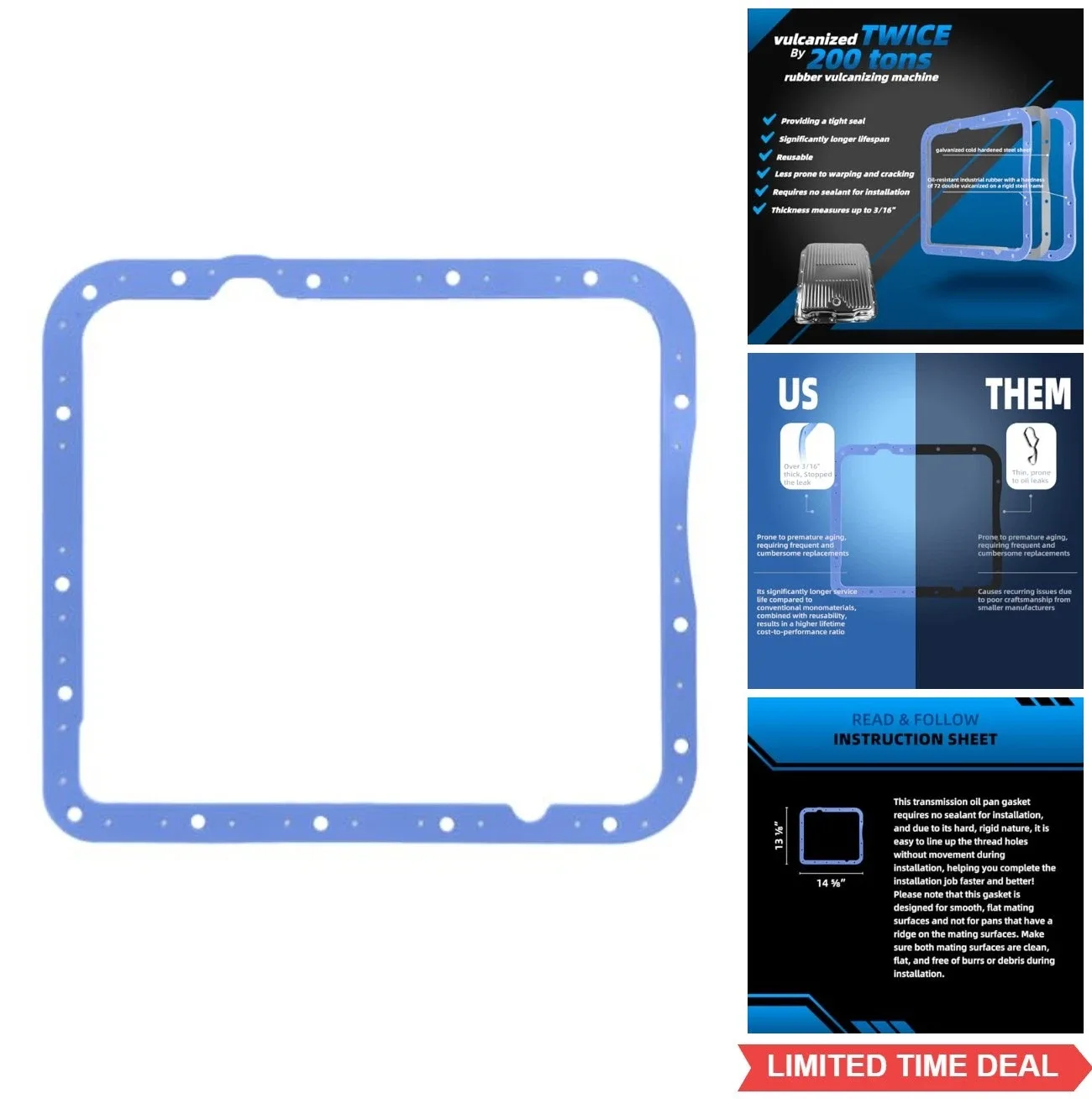Transmission Oil Pan Gasket 4L60E 700R4 Steel Shim 70 Durometer Rubber 3/16 Inch