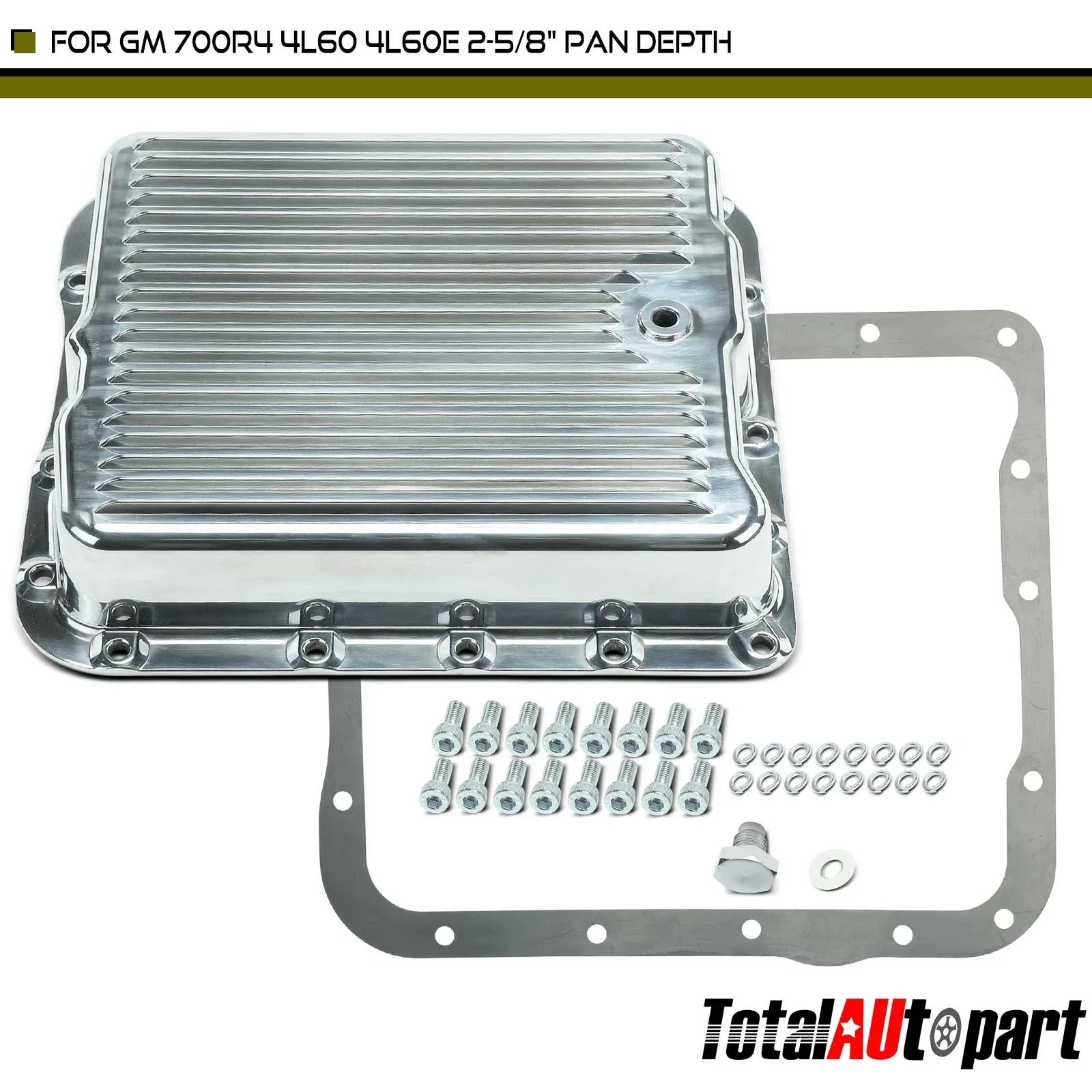Silver Finned Aluminum Trans Oil Pan for GM 700R4 4L60E 4L60 2-5/8" Pan Depth