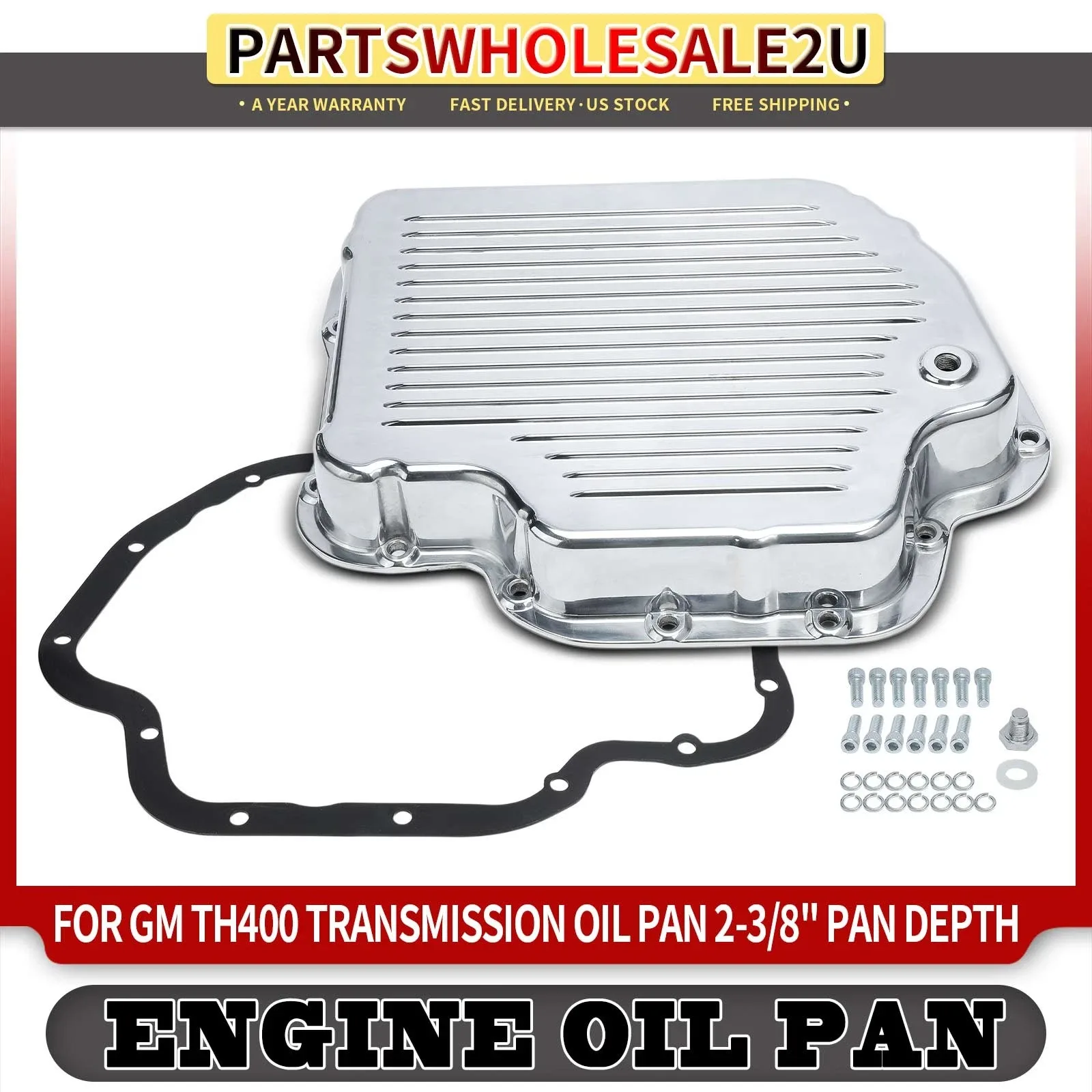 Finned Silver Aluminum Transmission Oil Pan for GM TH400 2-3/8 Inch Pan Depth
