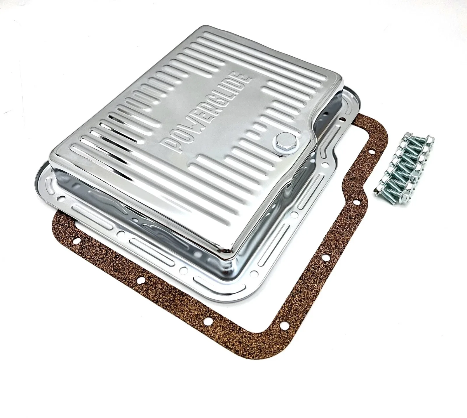 GM Powerglide Transmission Oil Pan Gasket & Bolts Chevy Stock Capacity Chrome image 2