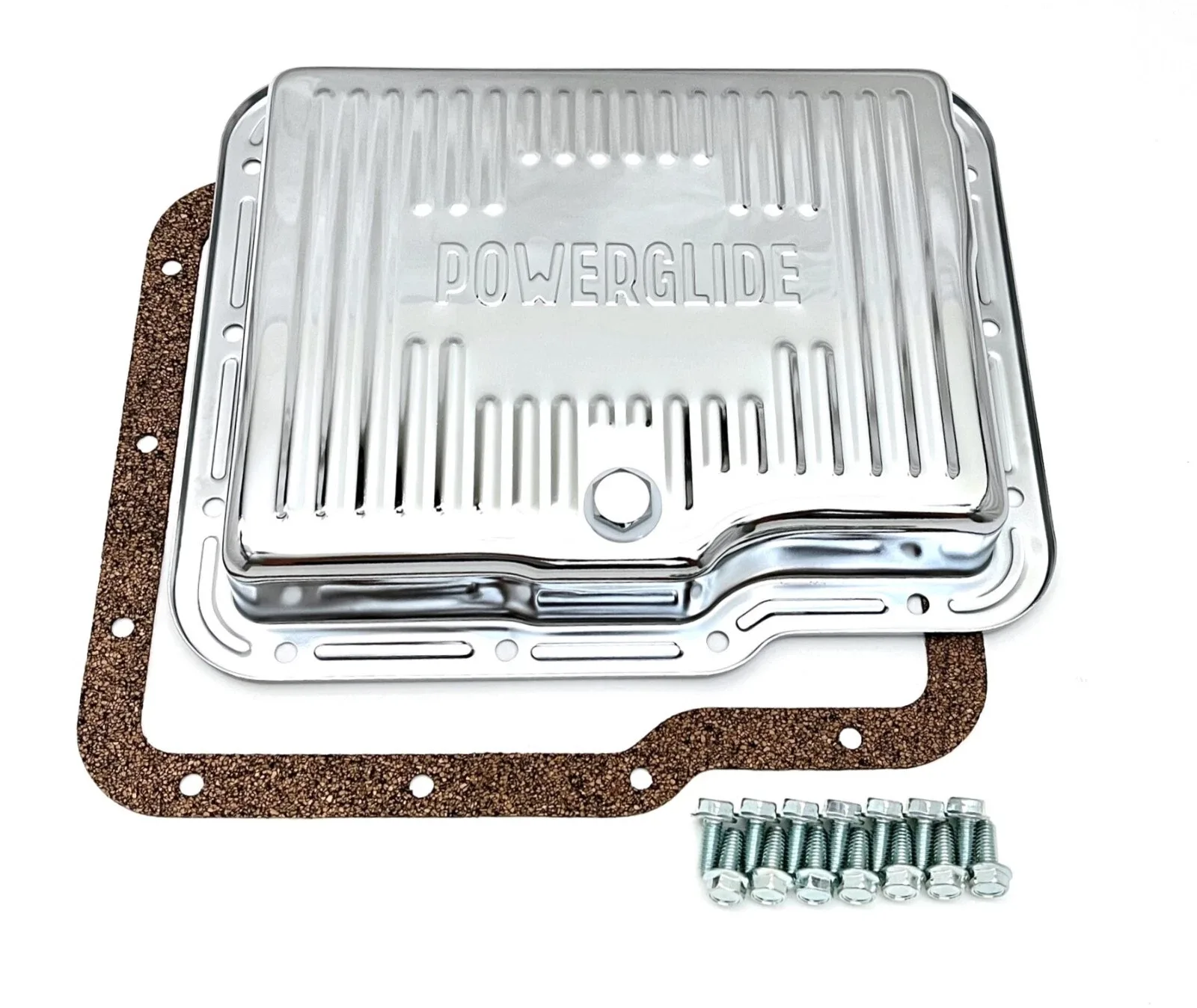 GM Powerglide Transmission Oil Pan Gasket & Bolts Chevy Stock Capacity Chrome
