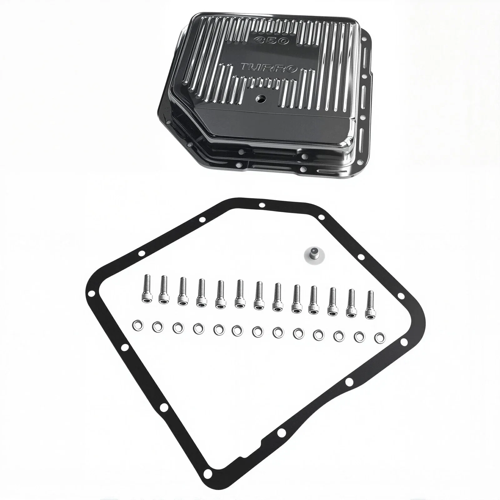 Transmission Pan Finned Chrome Steel Stock Depth Fits Chevy/GM TH-350 image 2