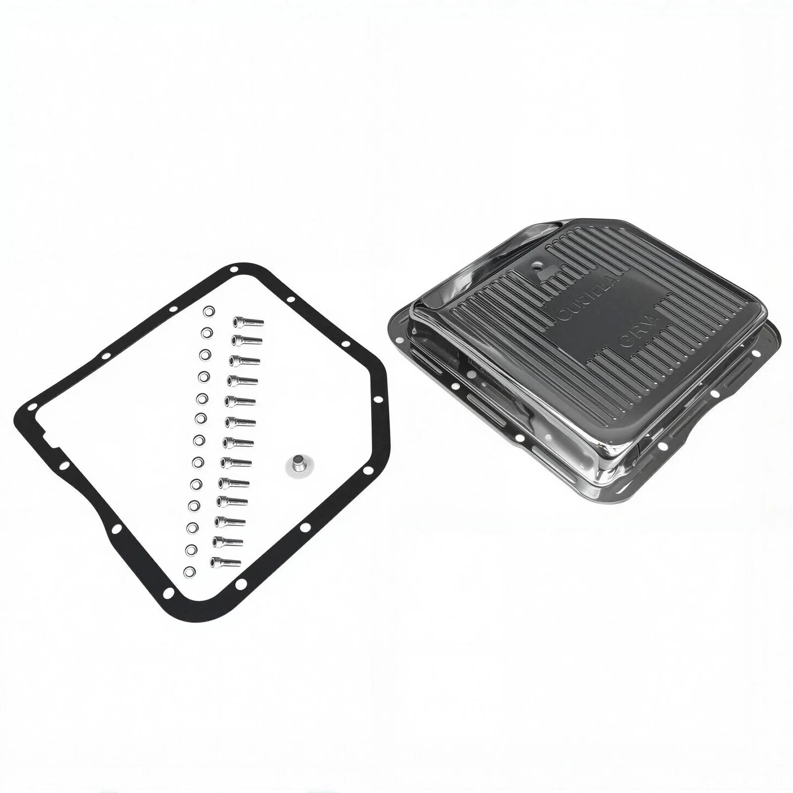 Transmission Pan Finned Chrome Steel Stock Depth Fits Chevy/GM TH-350 image 4