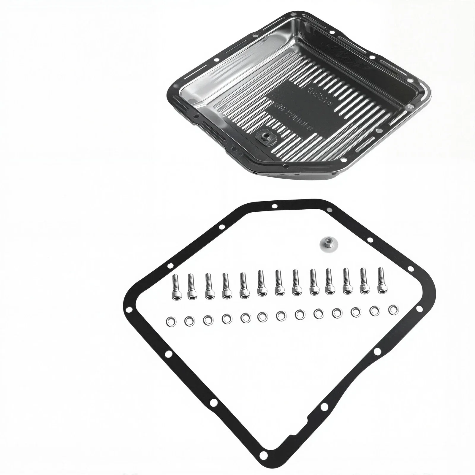 Transmission Pan Finned Chrome Steel Stock Depth Fits Chevy/GM TH-350