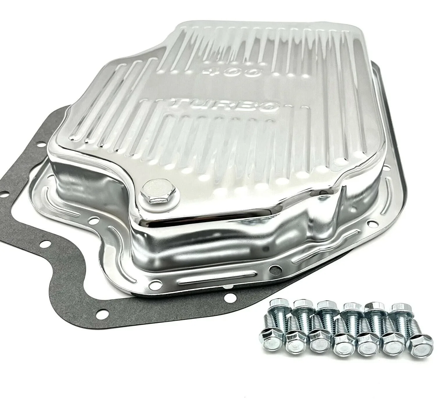 GM Transmission Oil Pan TH400 Turbo 400 Steel Stock Capacity Hot Rod Kit Chrome image 2