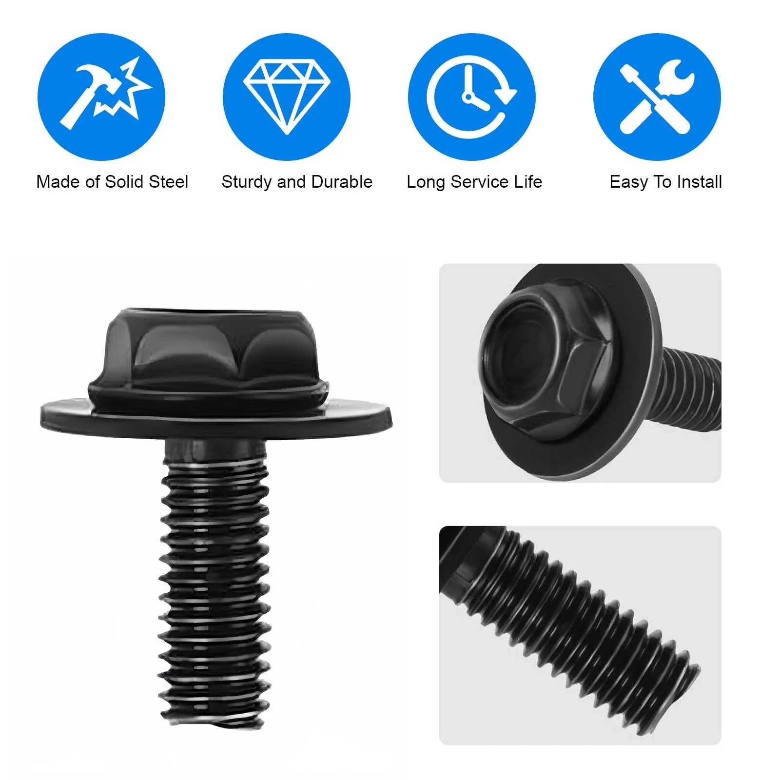 30PCS M6 Transmission Oil Pan Bolts 17mm w/ Washer for GM 71315-122382A 11508930 image 2