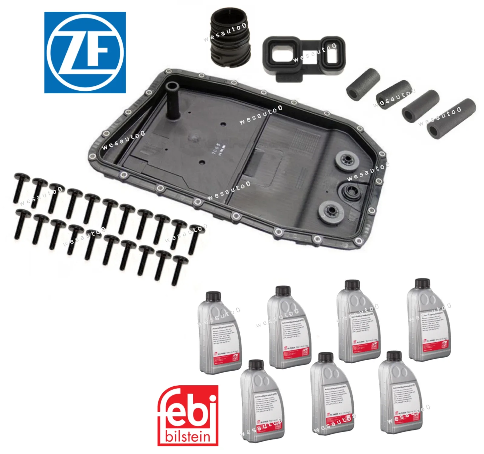 OEM Transmission Oil Pan Adapter Sleeve Tube Bolt + 7L ATF Fluid Kit for Jaguar