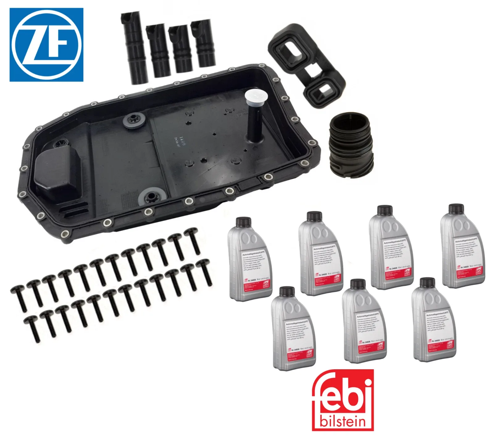 OEM Transmission Oil Pan Adapter Seal Sleeve Bolt + 7L ATF Fluid Kit for BMW