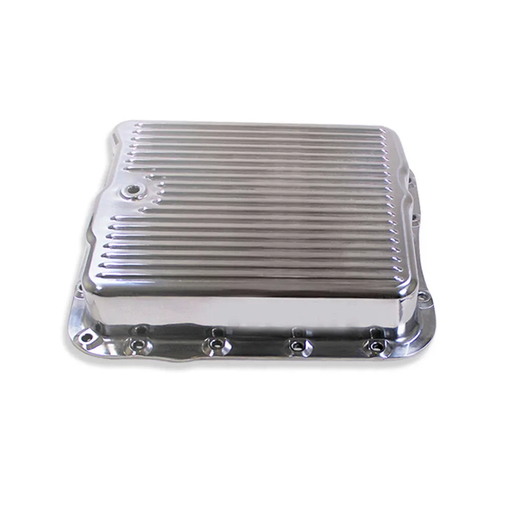 For GM Chevy 700R4 / 4L60 Finned Transmission Oil Pan Polished Aluminum image 2
