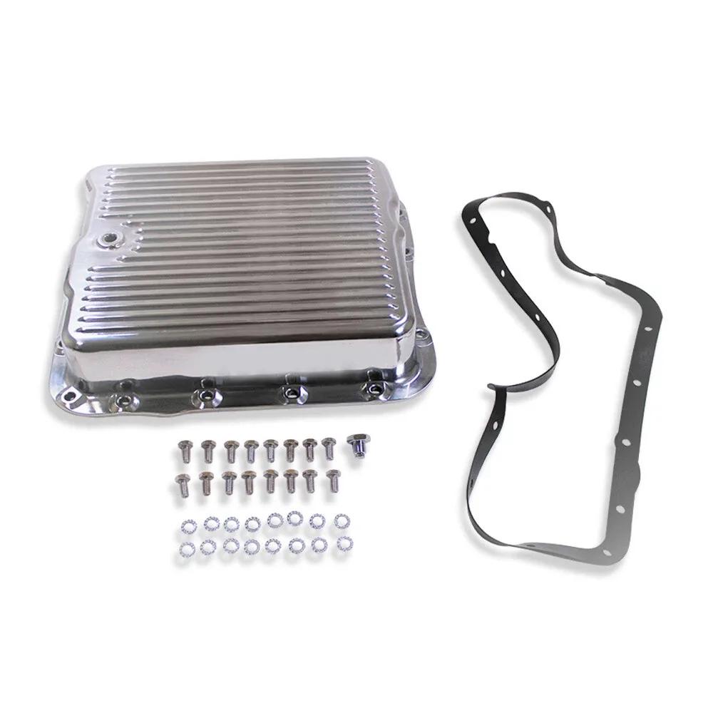 For GM Chevy 700R4 / 4L60 Finned Transmission Oil Pan Polished Aluminum