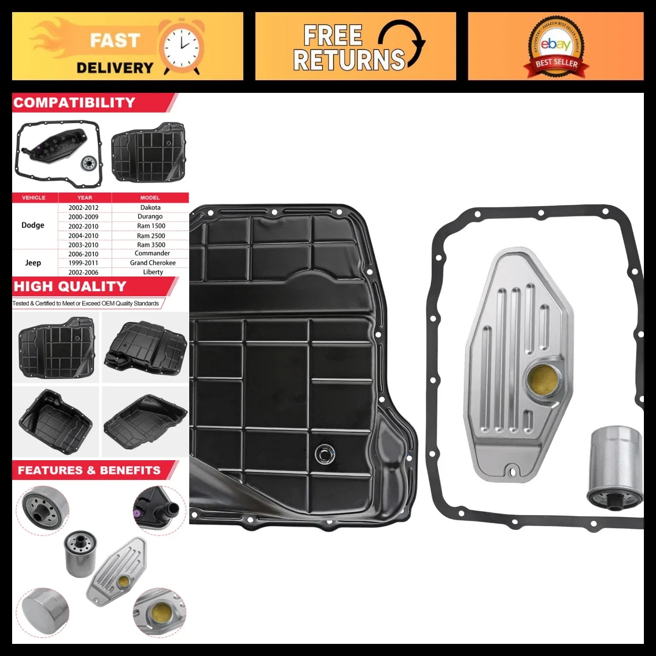 Transmission Oil Pan Kit with Filter & Gasket for 45RFE 545RFE 68RFE Models