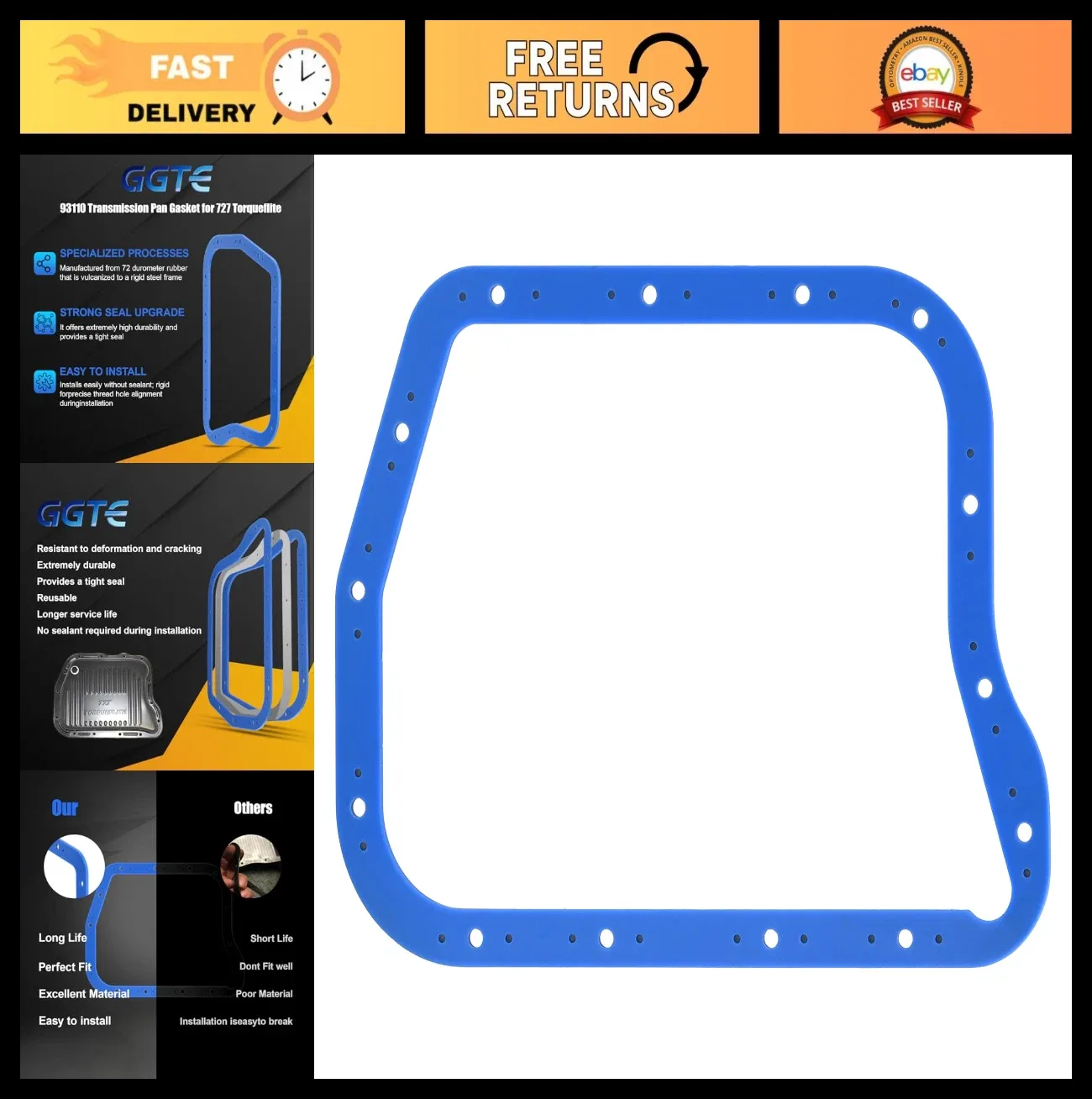 Transmission Oil Pan Gasket for 727 Torqueflite - Silicone Molded Steel, Superio