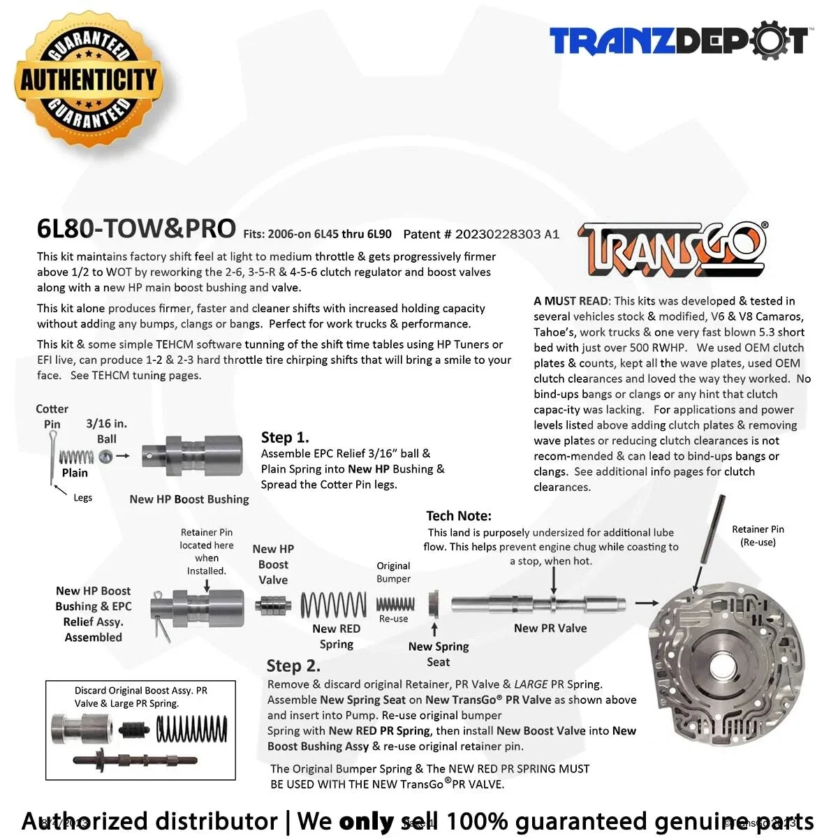 Transgo 6L80 Valve Body Reprogramming Kit (6L80-TOW&PRO) image 4