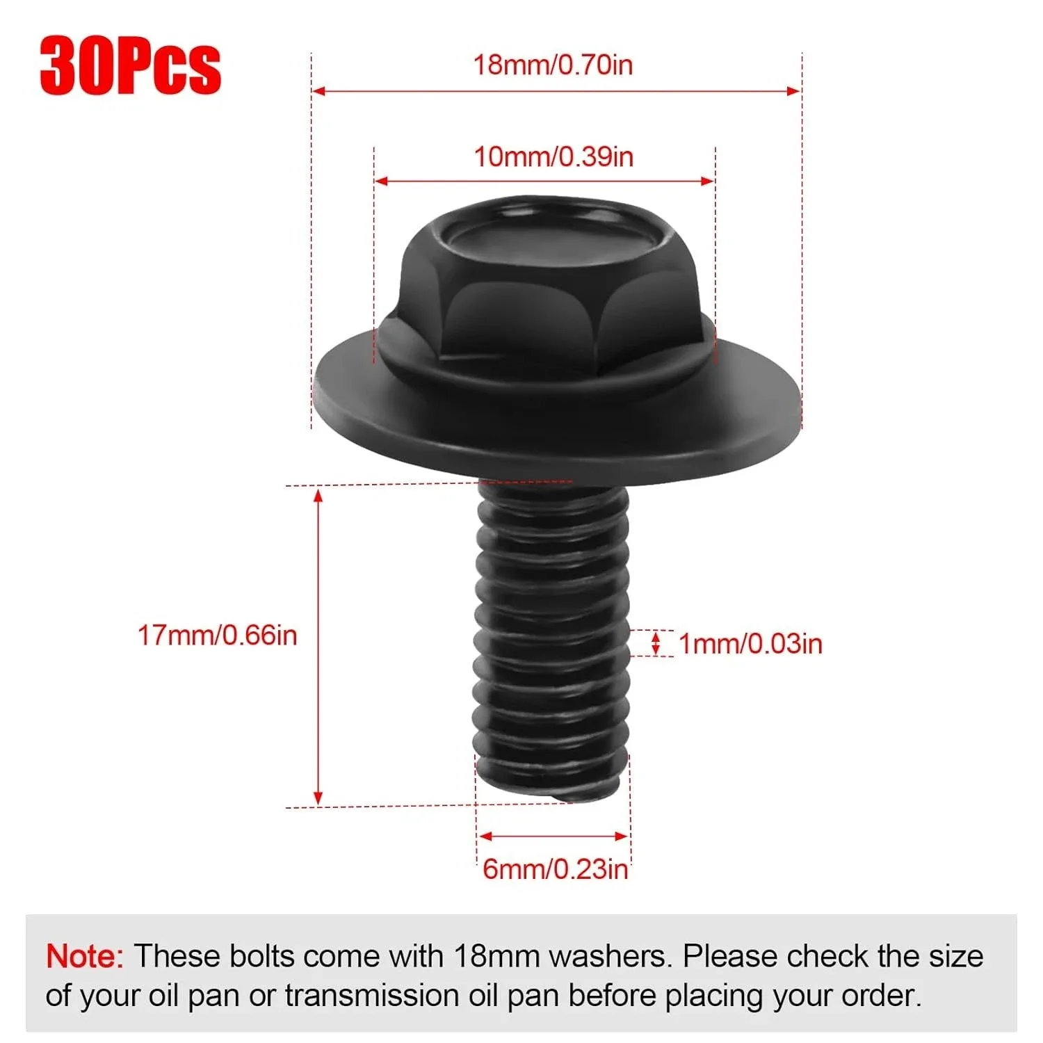 30pc M6 Transmission Oil Pan Bolts with Washers — Steel image 2