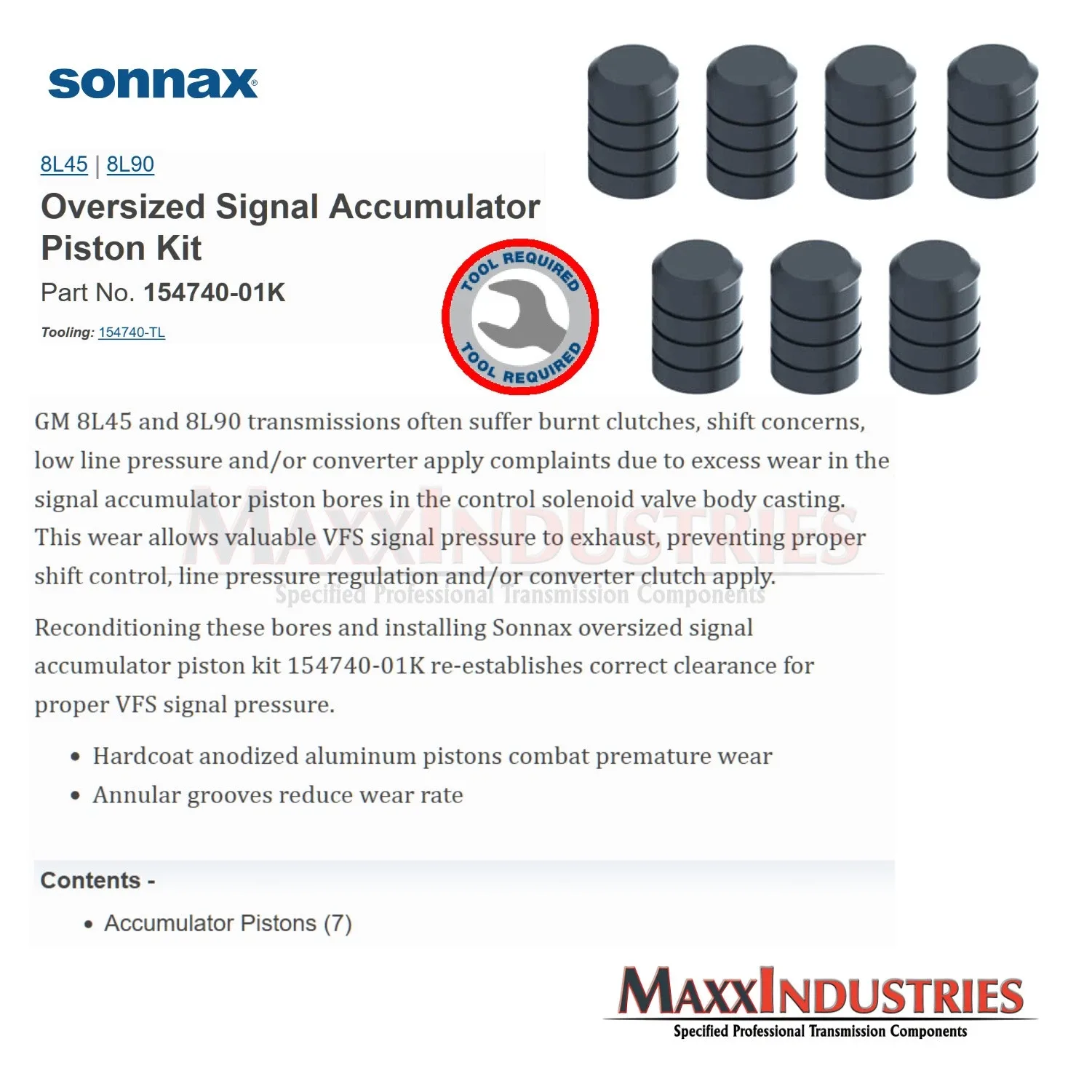 8L45/8L90 Valve Body Signal Accumulators Kit Sonnax 154740-01K image 2