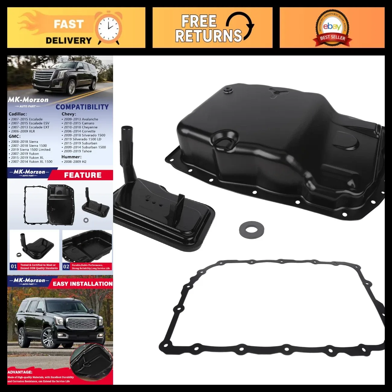 6L80 Transmission Oil Pan Kit, 265-582, Fits Cadillac, Chevy, GMC, Hummer - Dura