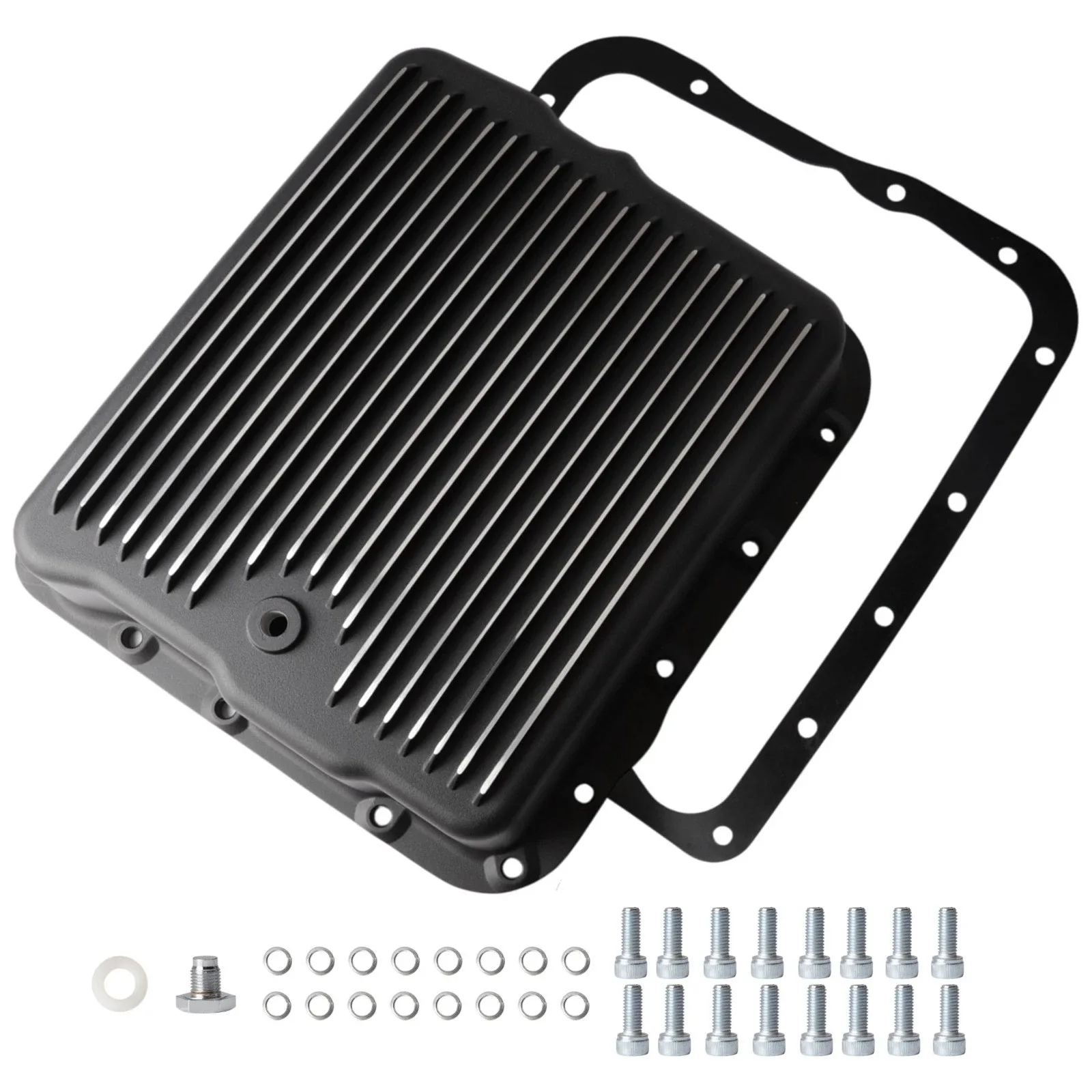 Transmission Oil Pan Black Compatible w/ GM 700R4 4L60 4L60E
