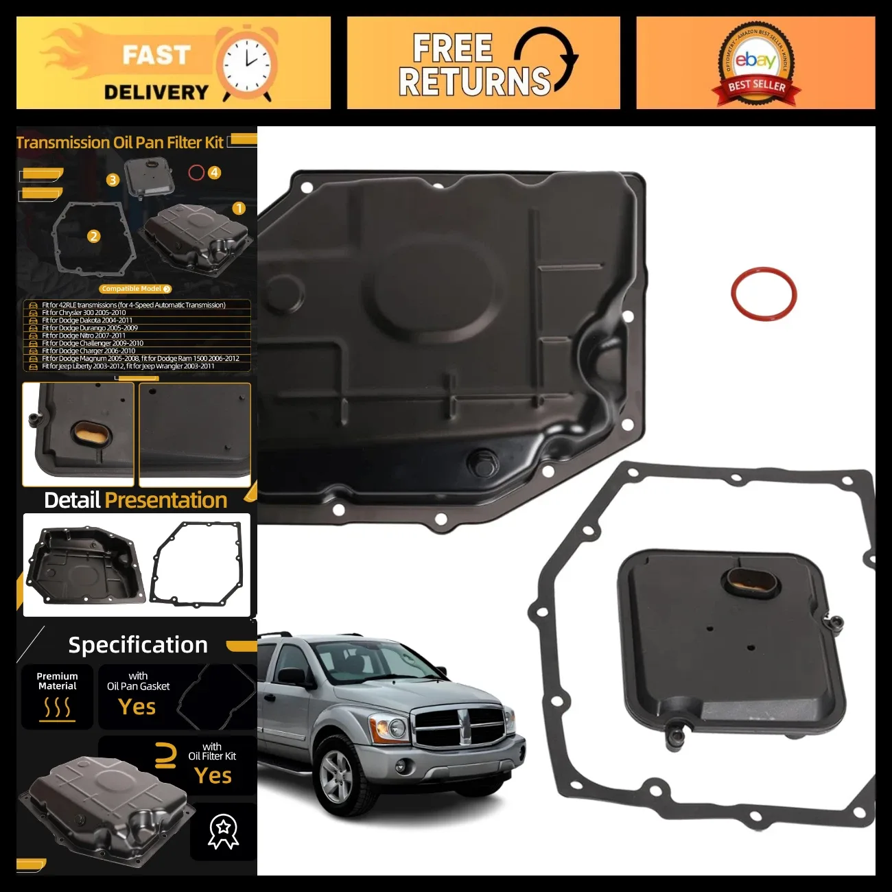 42RLE Transmission Oil Pan Kit with Filter & Gasket — 68059549AA / 52852912AC / 265-818