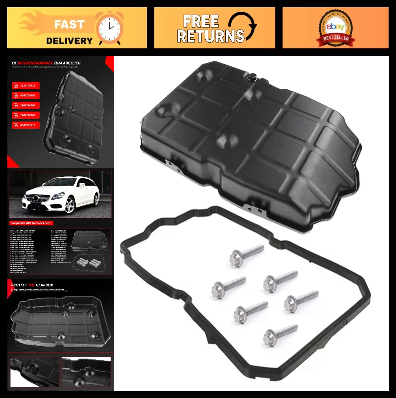 8-Piece Automatic Transmission Oil Pan Kit for Mercedes-Benz 1998-2025, Replace