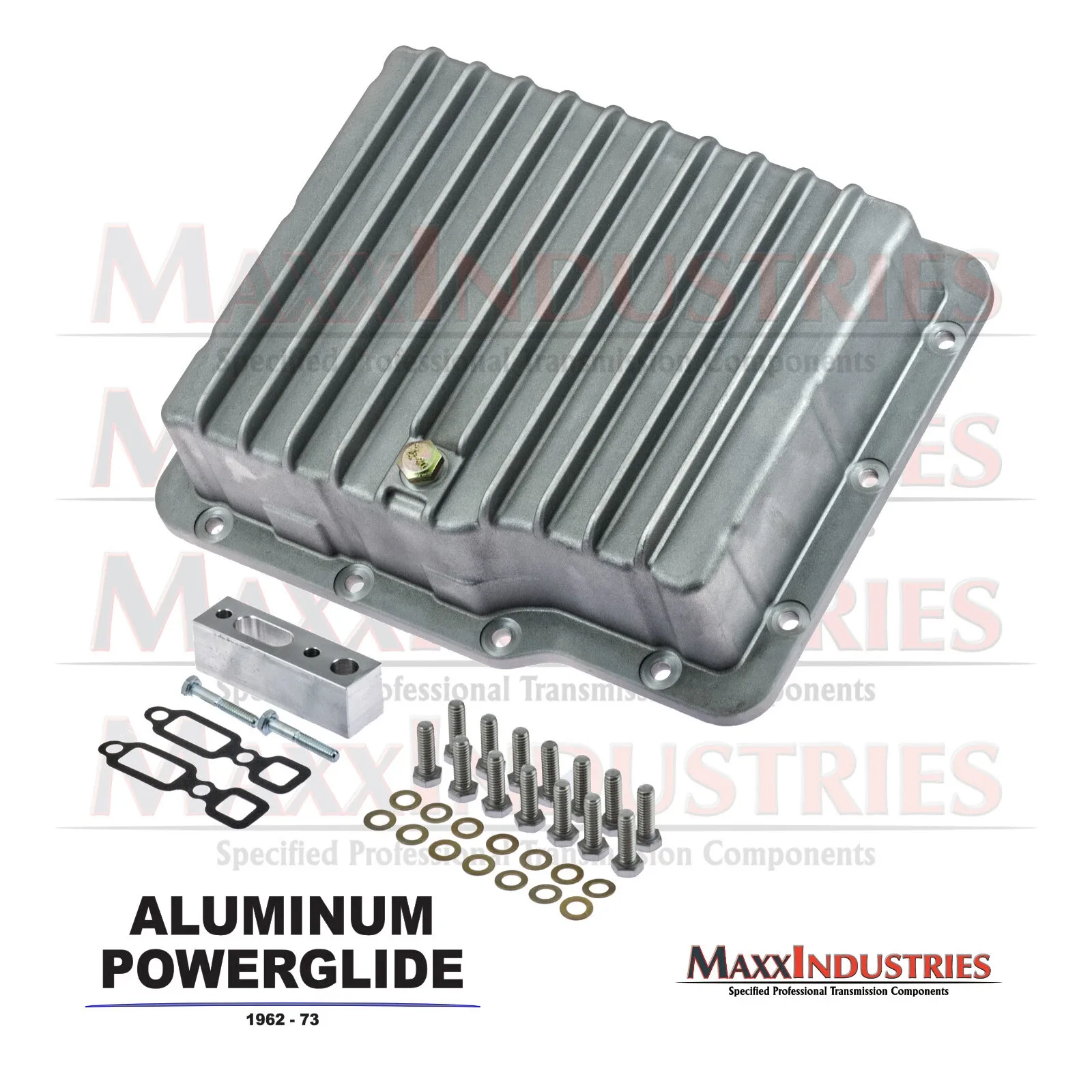 1962-73 Aluminum Powerglide Transmission Pan Kit Aluminum with Filter Mount image 2