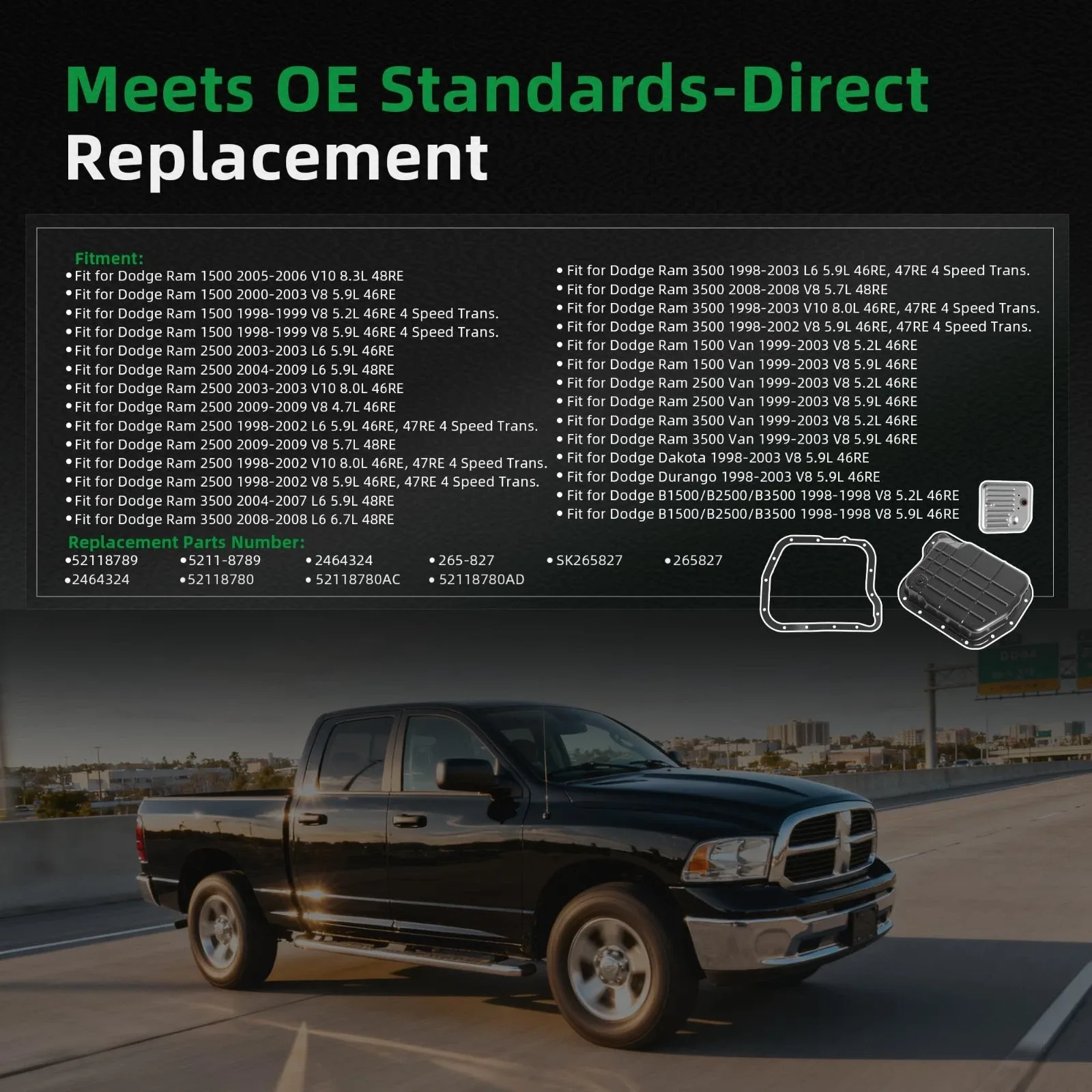 Transmission Oil Pan Kit with Gasket, Drain Plug & Filter for Dodge Ram 1998-200 image 3