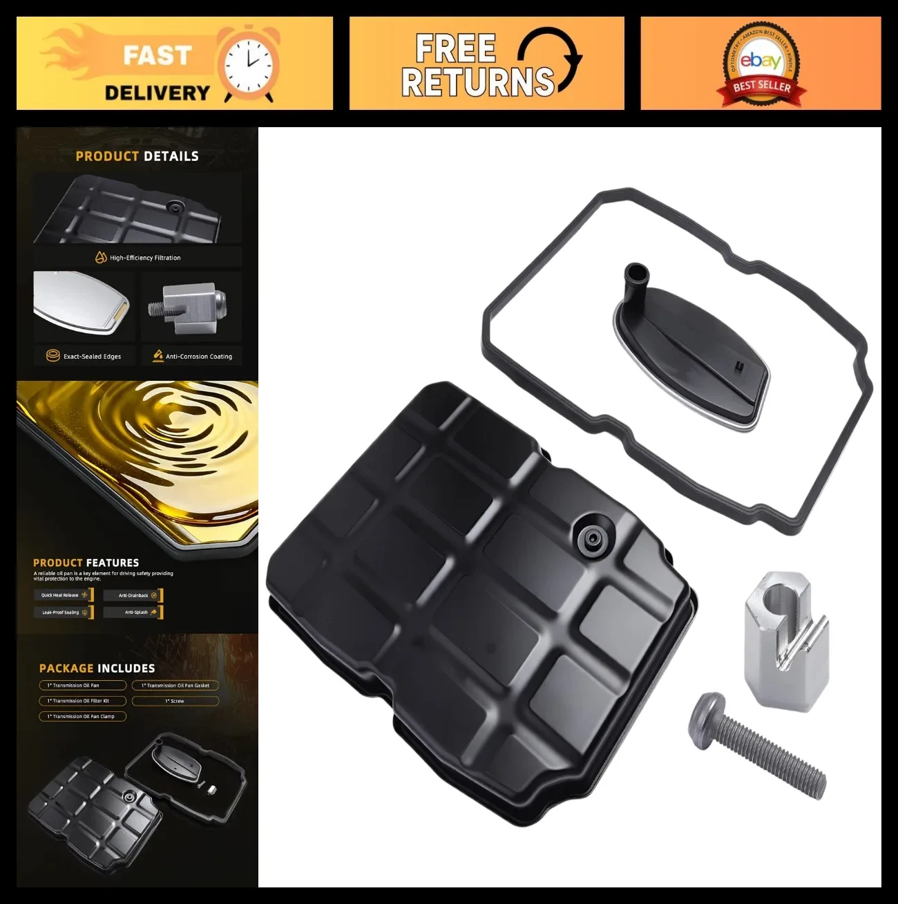 Transmission Oil Pan Kit with Gasket, Filter, Clamp & Screws for NAG1 W5A580