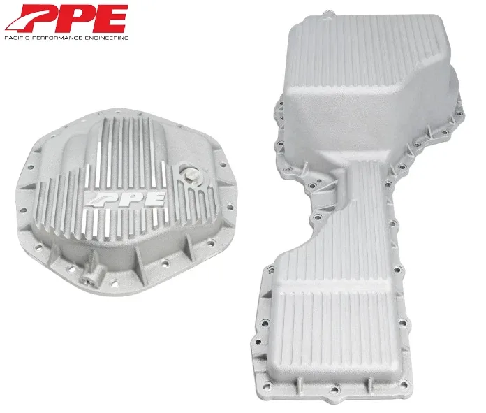 PPE Raw Aluminum Oil Pan & Rear Differential Cover For 2017-2019 GM 6.6L Duramax