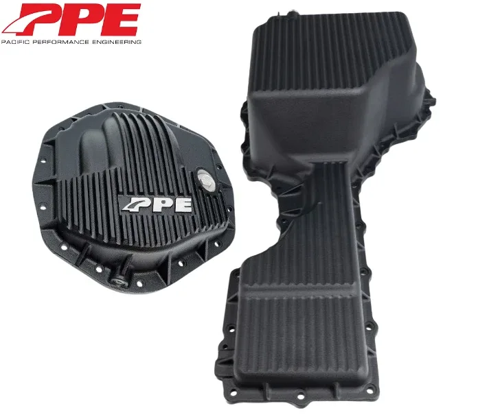 PPE Black Aluminum Oil Pan & Rear Differential Cover For 17-19 GM 6.6L Duramax