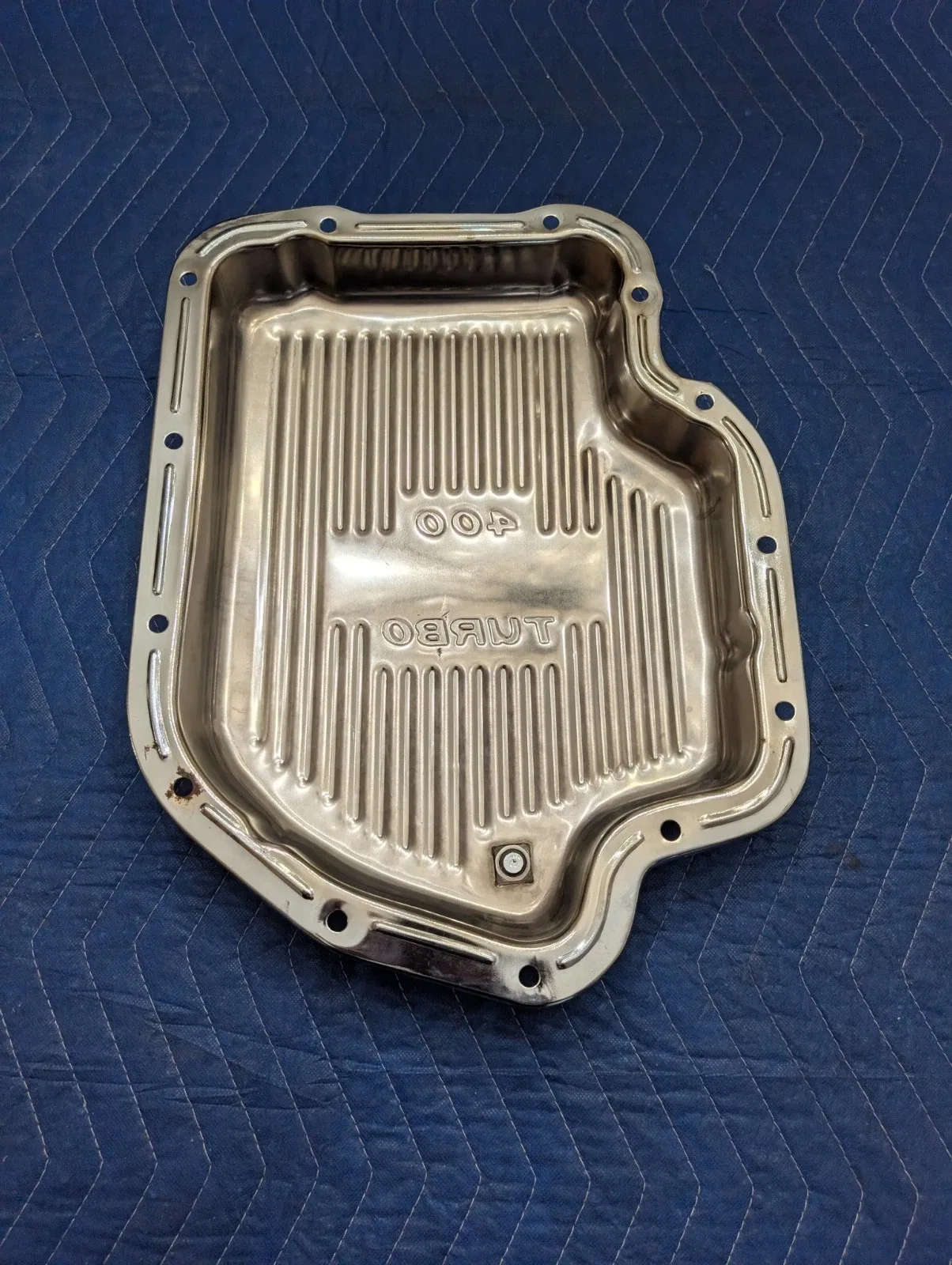 Chrome Steel Chevy BOP GM Turbo 400 TH400 Stock Depth Transmission Pan Finned image 2