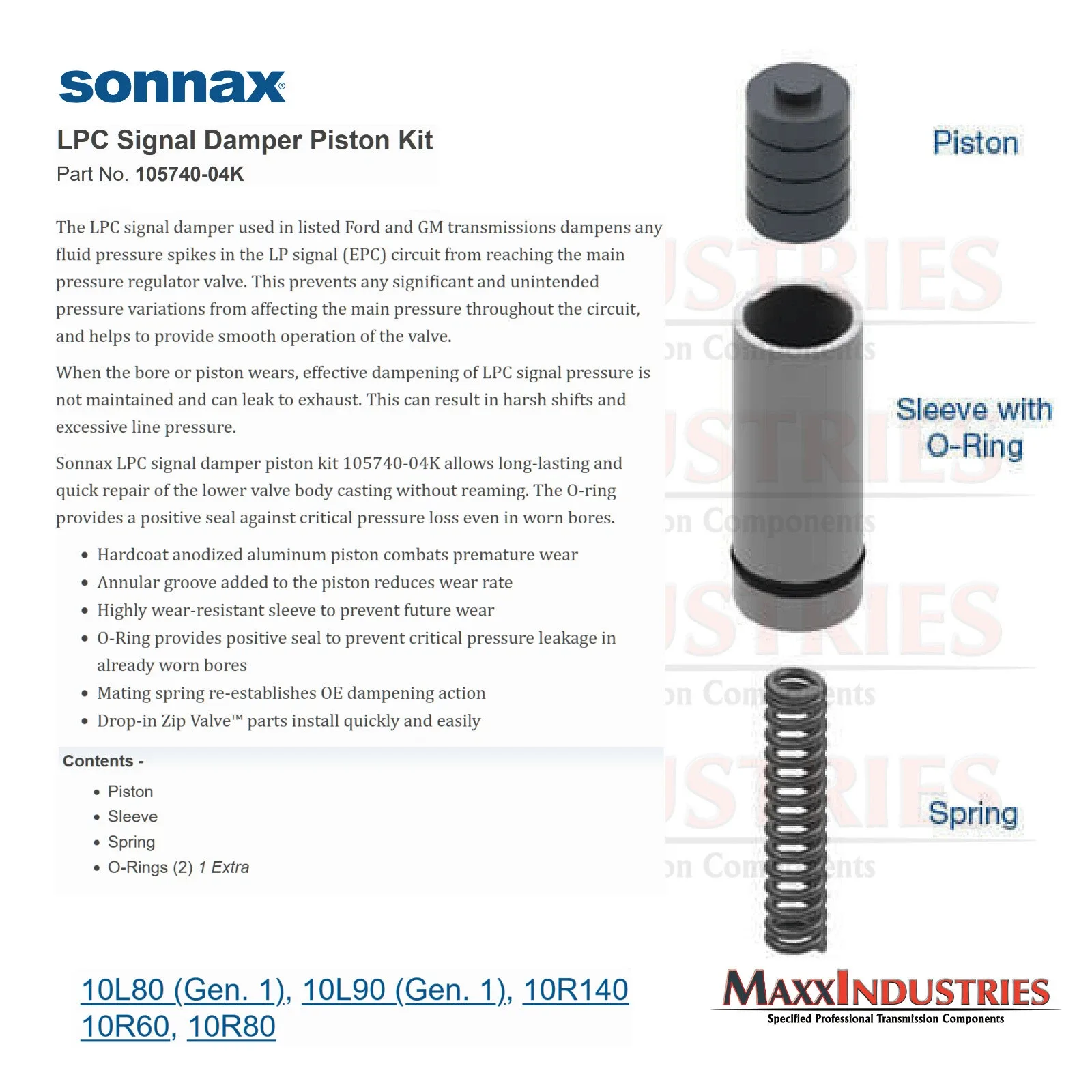 Sonnax 105740-04K LPC Signal Damper Piston Kit for 10L80/10L90/10R80 image 2