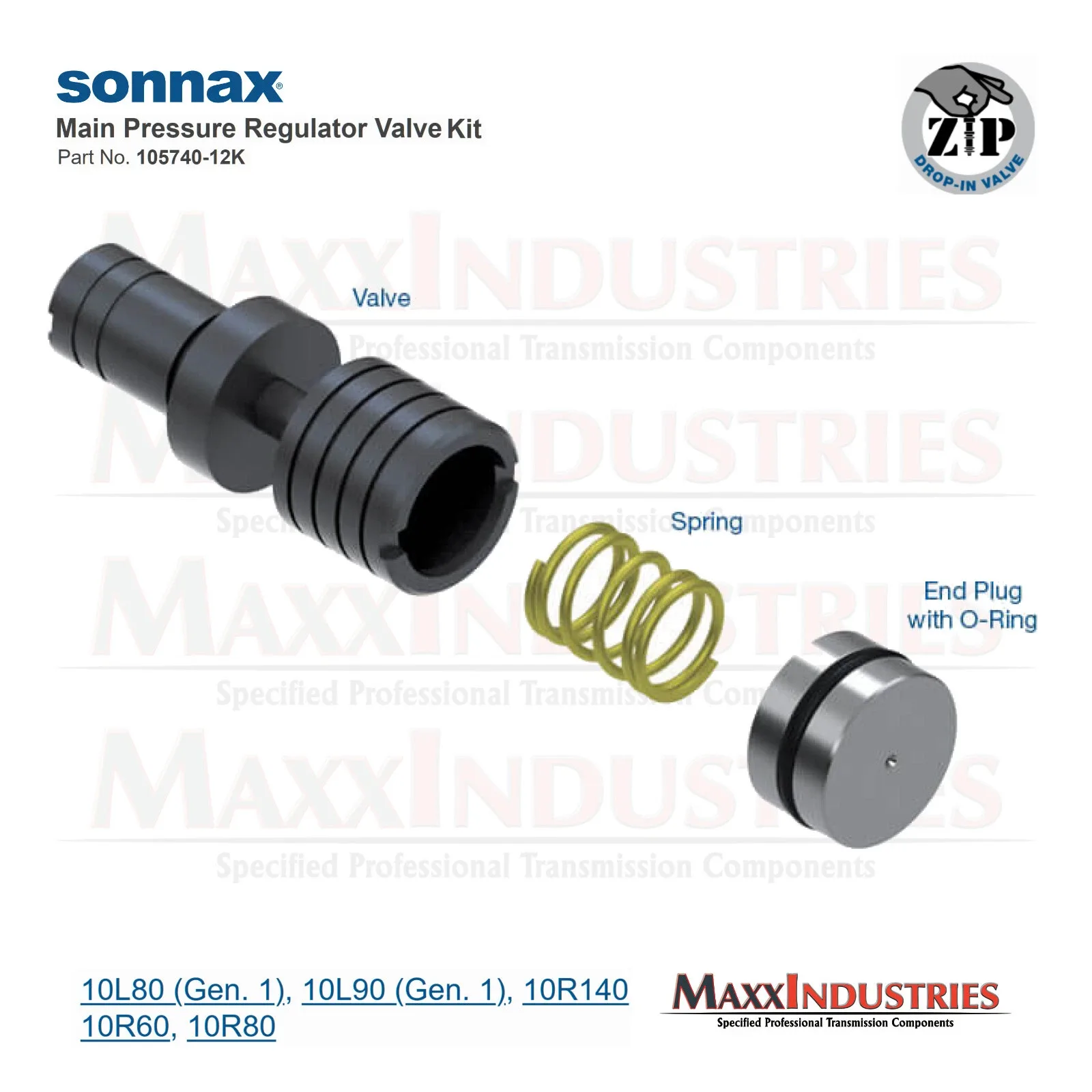 Sonnax Main Pressure Regulator Valve Kit 105740-12K for 10L80 / 10L90 / 10R80 image 2