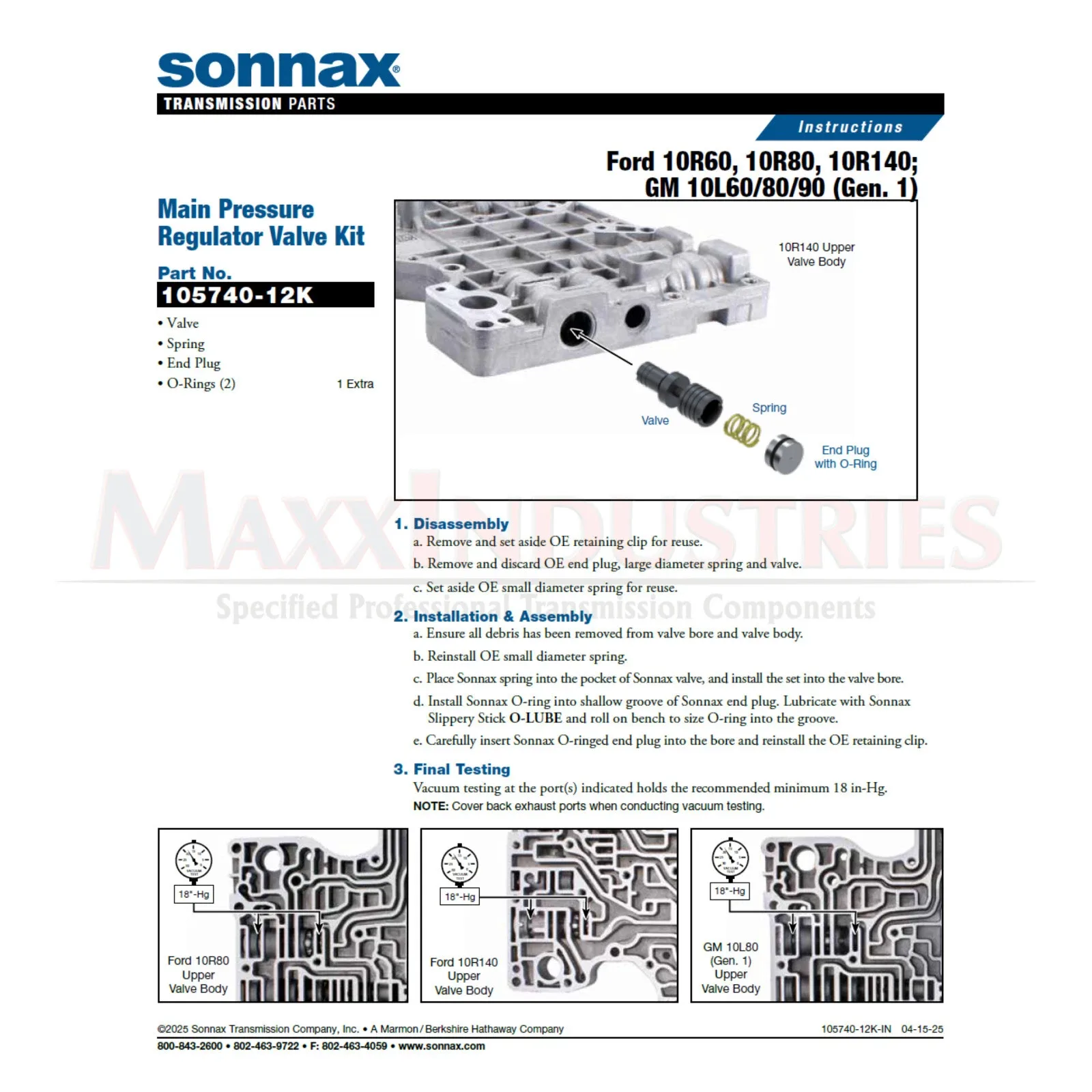 Sonnax Main Pressure Regulator Valve Kit 105740-12K for 10L80 / 10L90 / 10R80 image 4